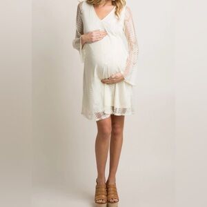 PinkBlush Ivory Chevron Mesh Overlay Maternity Dress /size M